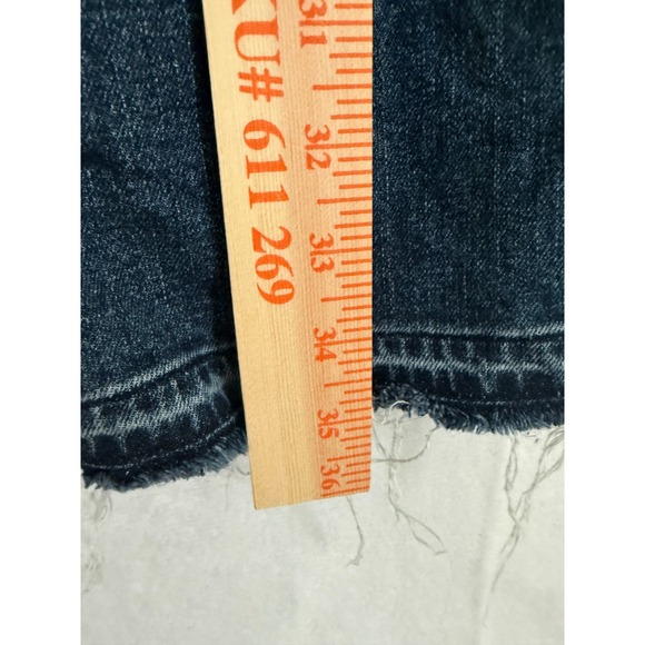 Old Navy Mid Rise Boyfriend Jeans Dark Wash Distressed Hem Size 14 - Picture 4 of 8